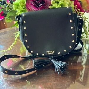 Victoria's Secret Crossbody Black Bag with Gold Accents